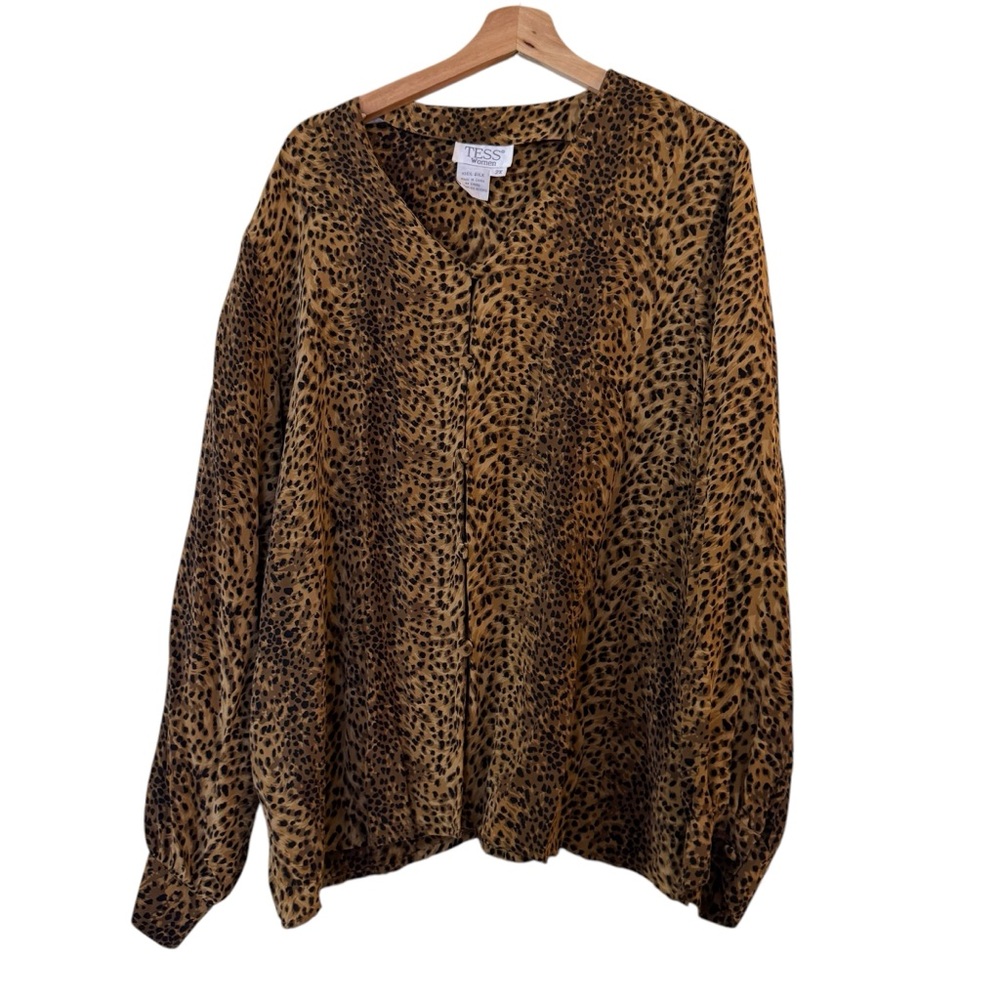 100% Silk TESS Animal Print Blouse Shirt sz 2X